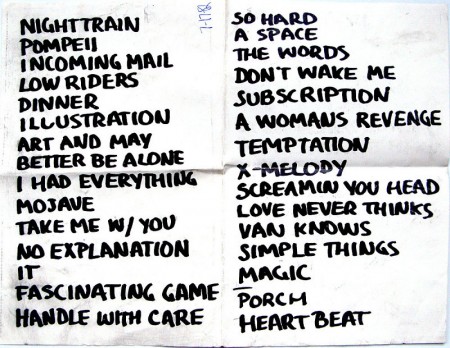 Personal Effects Set List from July 17th 1982